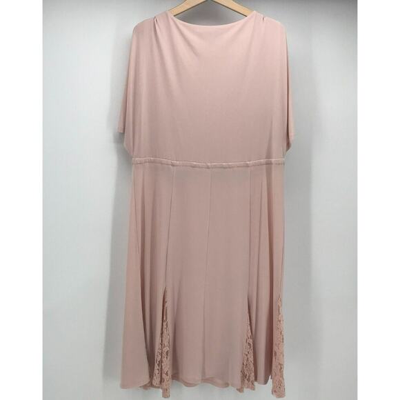 Vicky Tiel Dress Womens XL Pink Sheath Flutter Short Sleeve Flounce Hem Lace - Picture 5 of 7